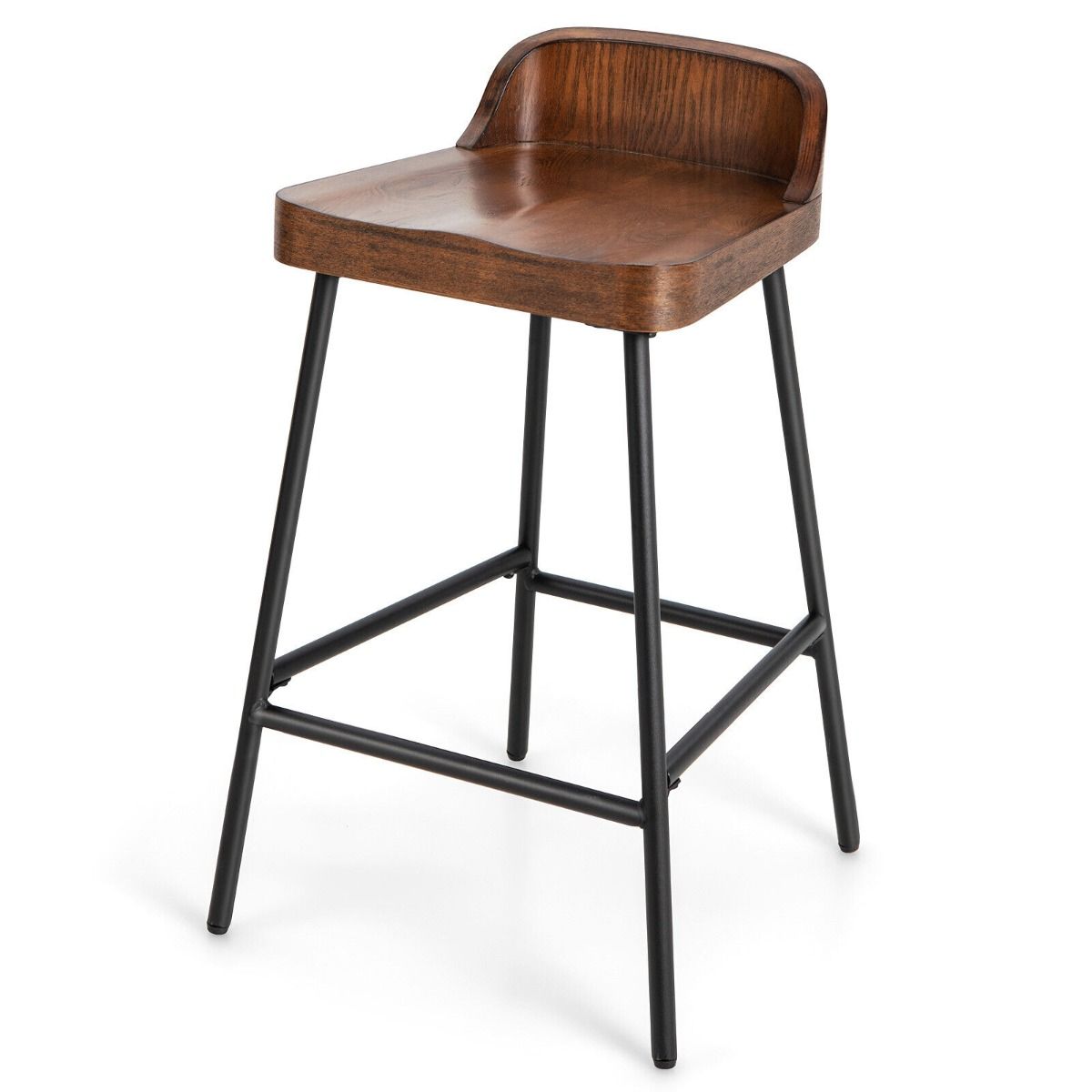 Low-Back Bar Stool with Backrest Footrest and Saddle Seat for Kitchen Pub